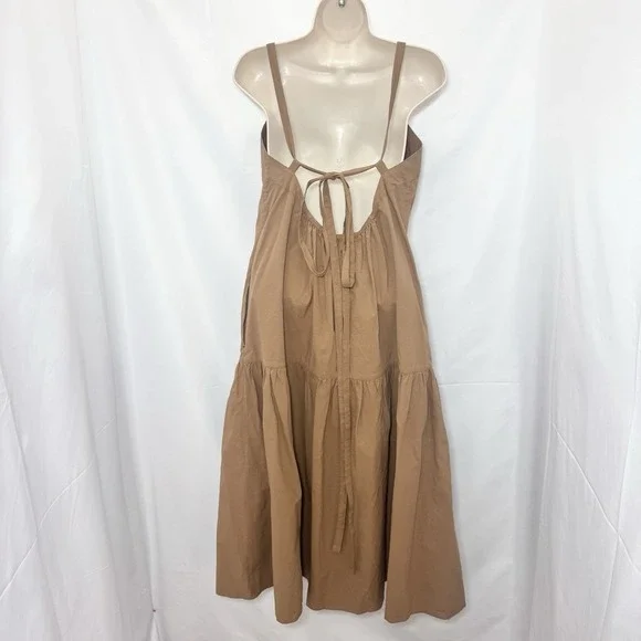 Everlane Brown Midi Pinafore Dress 6 Tiered Cotton Granola Boho Festival Capsule - Picture 2 of 9